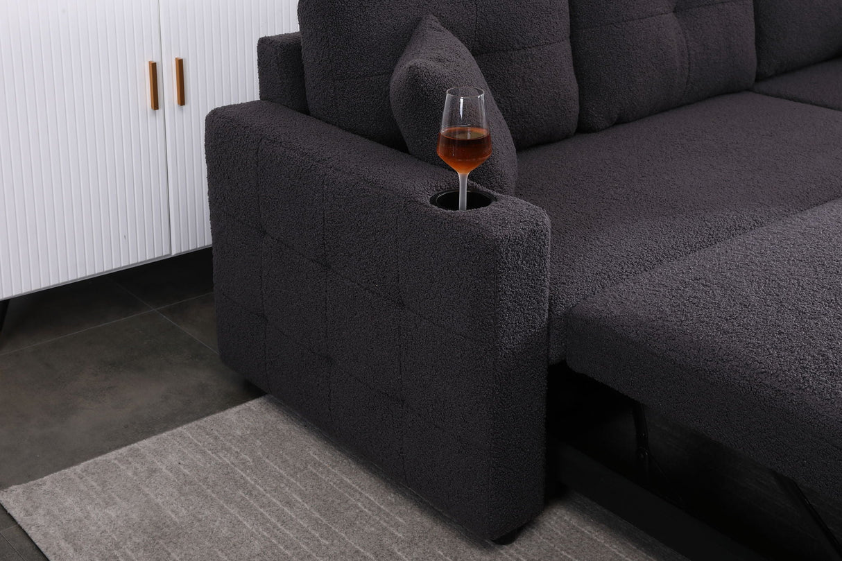 Lambswool - Pull Out Sleeper Sectional Sofa With Storage Chaise by Couch.com