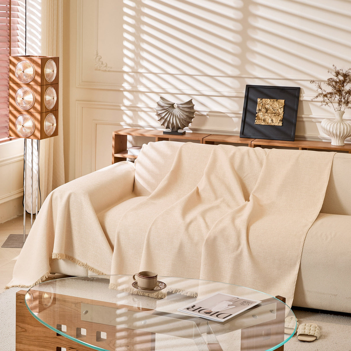 Natural Textured Linen Couch Cover, Breathable & Hypoallergenic Furniture Protector