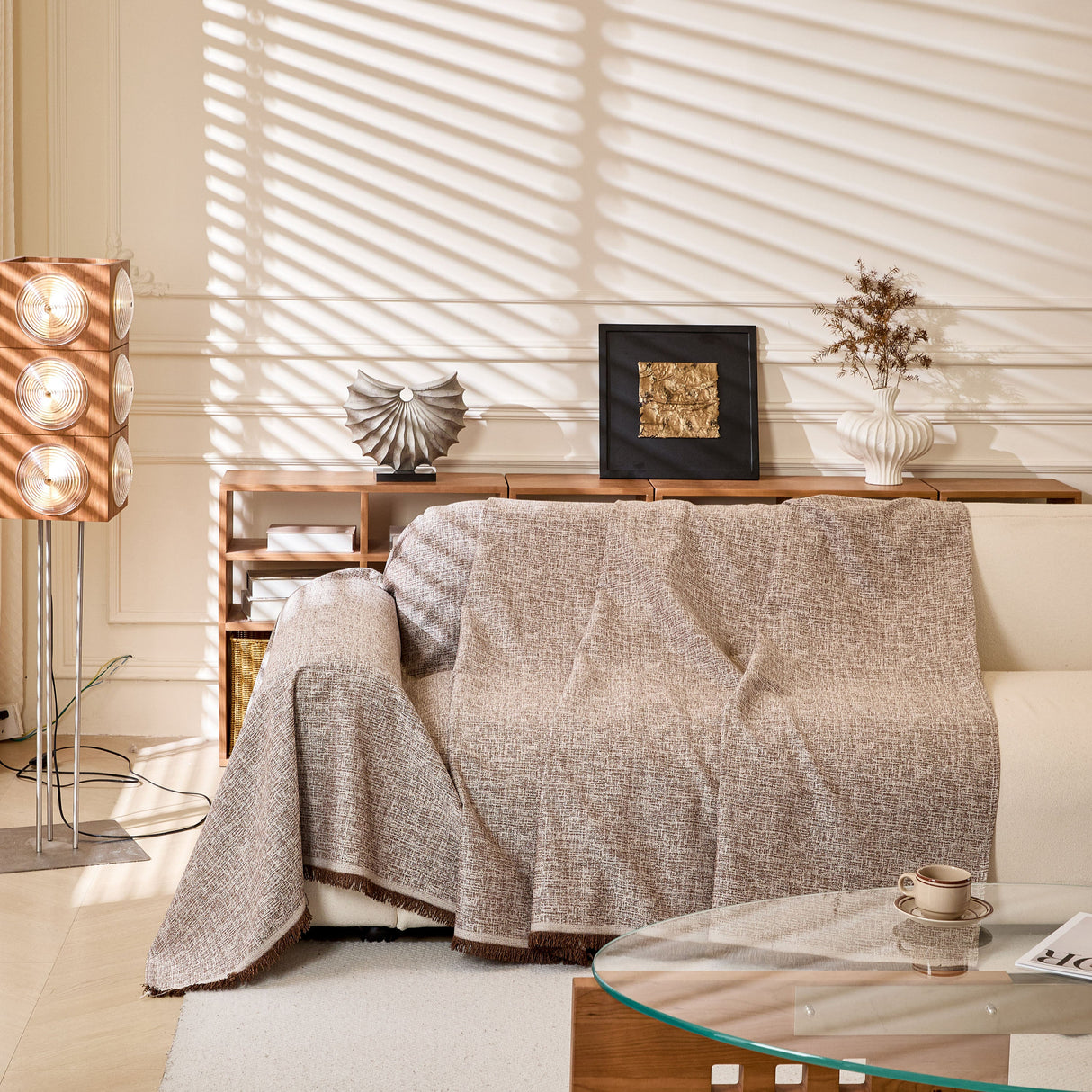 Natural Textured Linen Couch Cover, Breathable & Hypoallergenic Furniture Protector