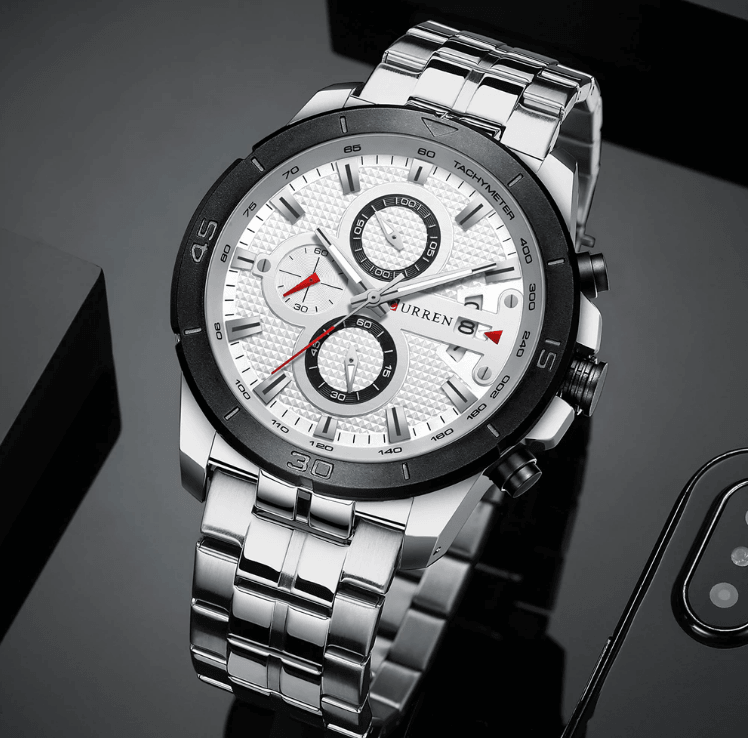 Men's Waterproof Watch With Chronometers Day View And Fluorescent Hands Unique Luxury Design Perfect Gift
