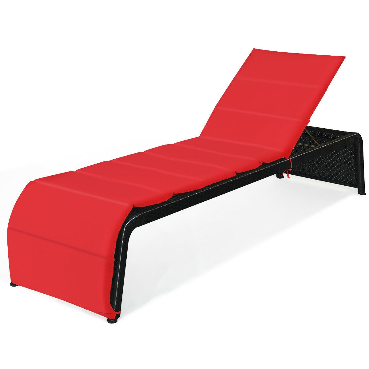 Patio Rattan Lounge Chair Back Adjustable Chaise Recliner with Cushioned-White