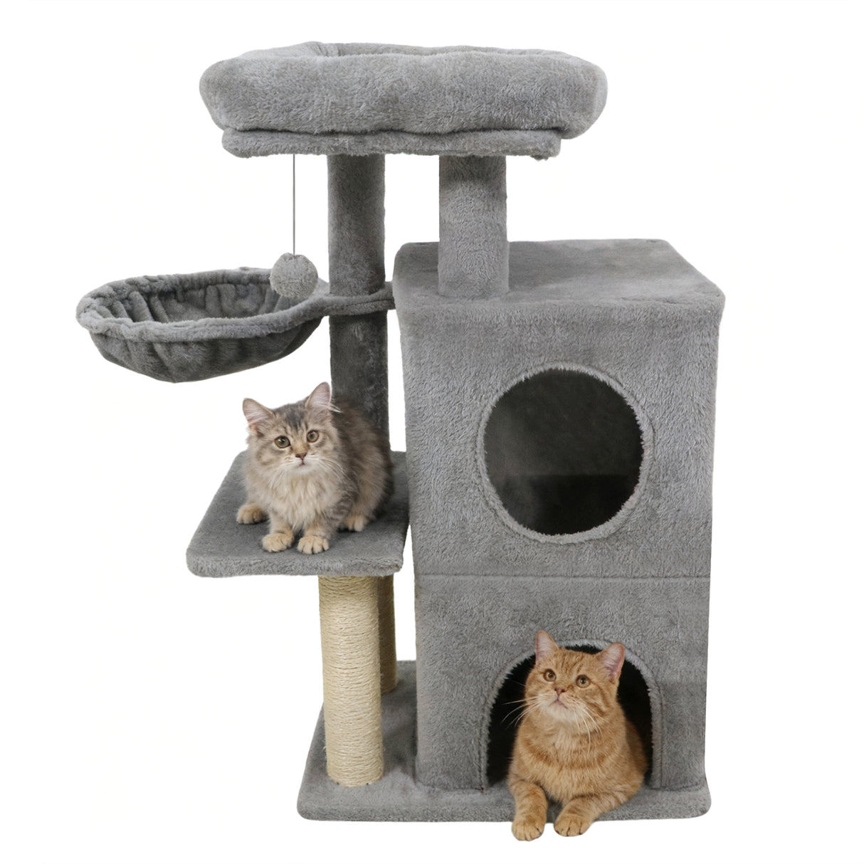 33.5 Inch Cute Kitten Tower with 2-Tier Condo and Padded Top Perch-Light Gray