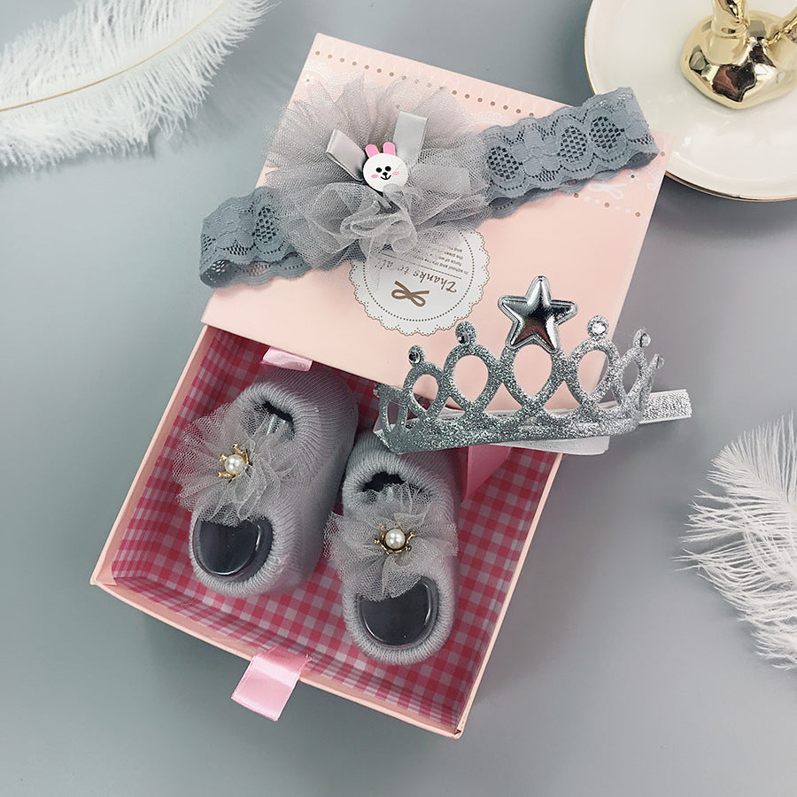 Flower Baby Girl Headband Socks Set Shoes With Crown Bows Newborn Headbands For Girls Turban Baby Hair Accessories
