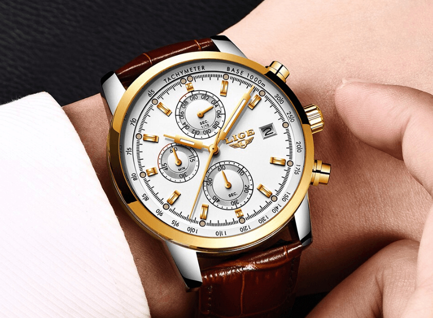 Men's Waterproof Watch With Chronometers Date Display And Fluorescent Pointers Excellent Look Perfect Gift