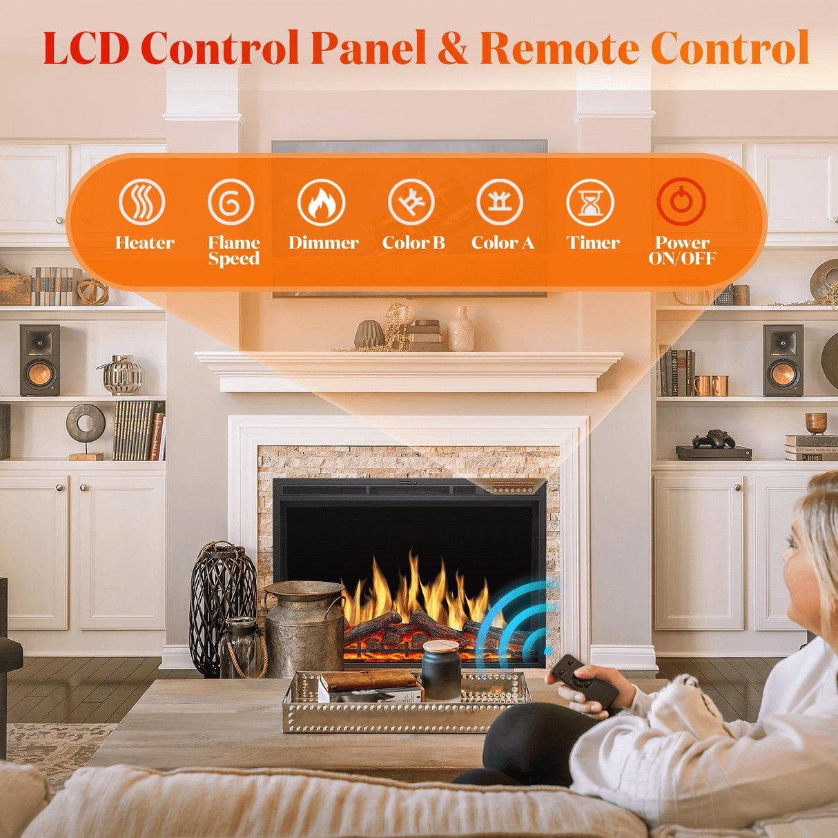 34 Inch Electric Fireplace Insert Adjuatble Flame Colors 936BXB