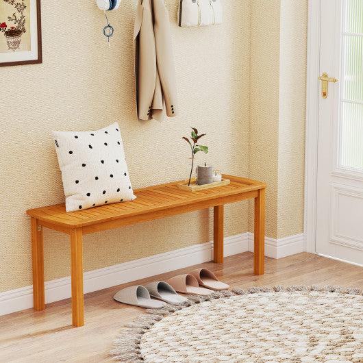 Set of 2 Acacia wood outdoor bench with slatted seat for garden