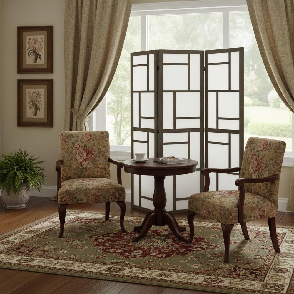 50" Gray and White Wood and Fabric Three Panel Screen Room Divider