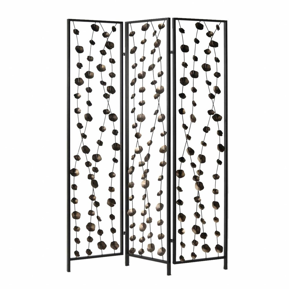 71" Gray Iron Folding Three Panel Screen Room Divider