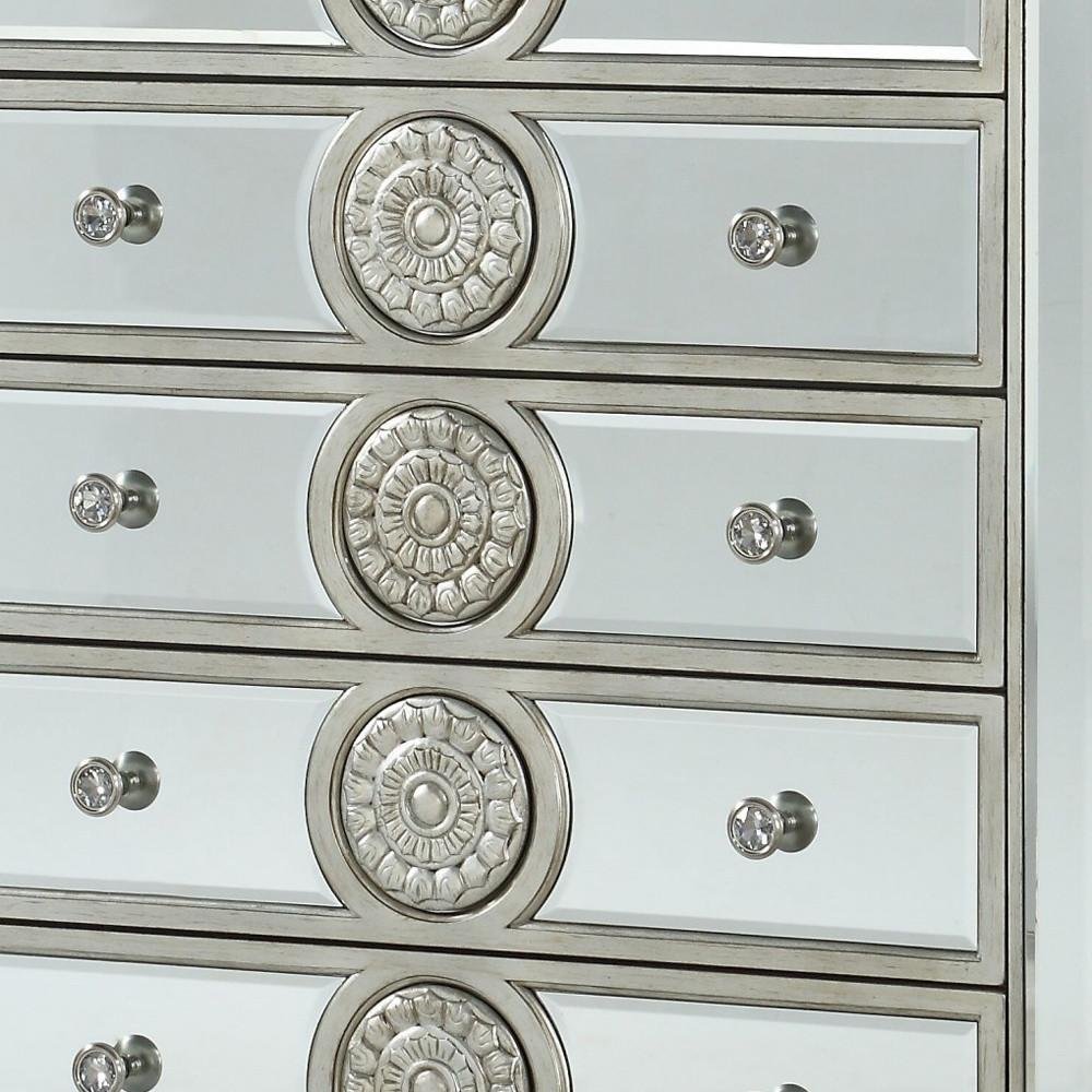 44" Silver Solid Wood Mirrored Six Drawer Dresser