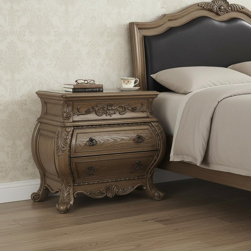 34" Champagne Novelty Three Drawers Solid Wood Nightstand