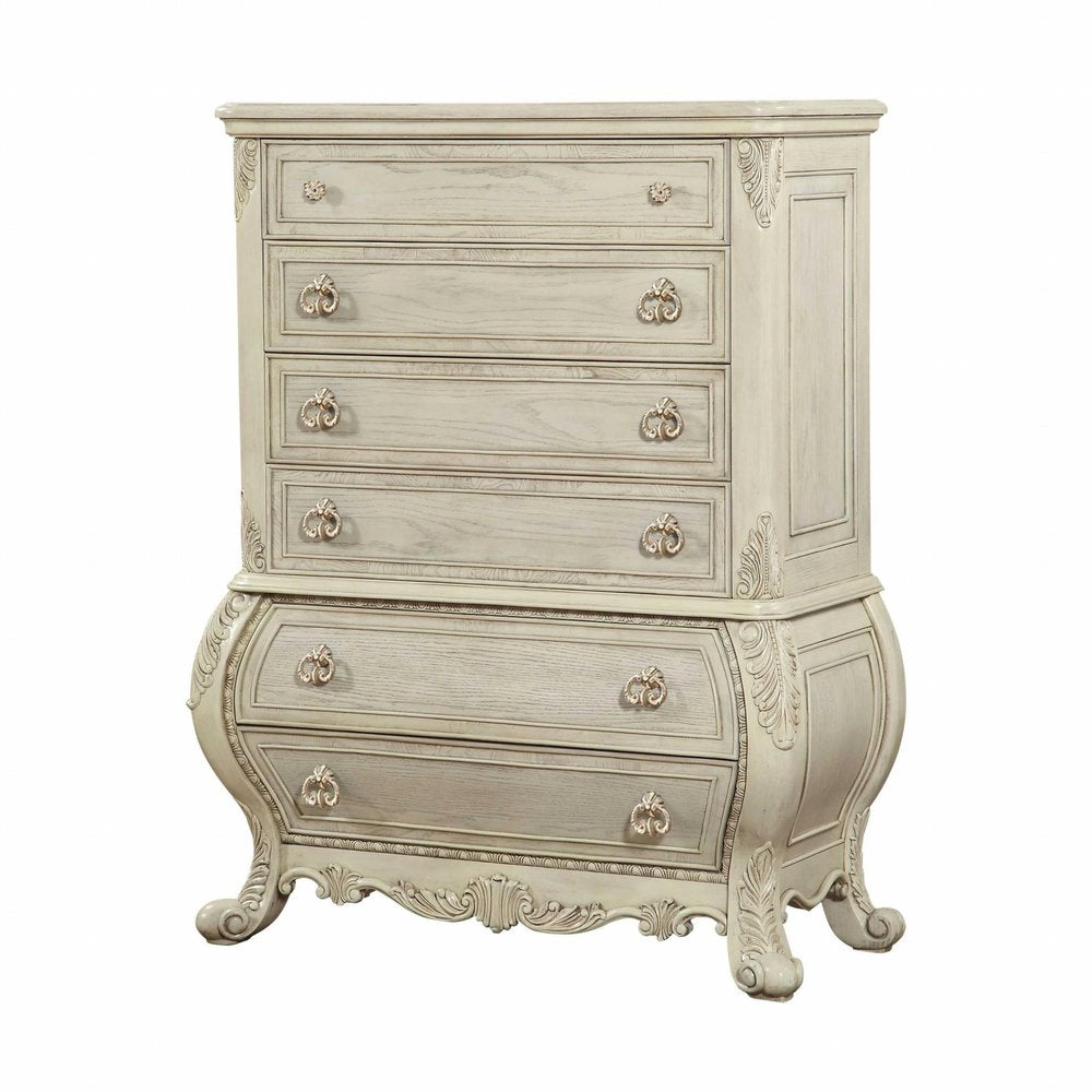 42" Cream Solid Wood Six Drawer