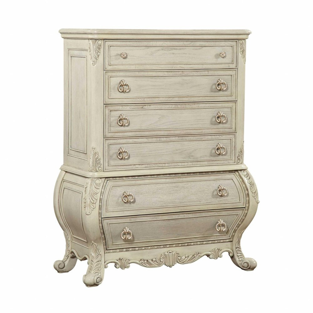 42" Cream Solid Wood Six Drawer