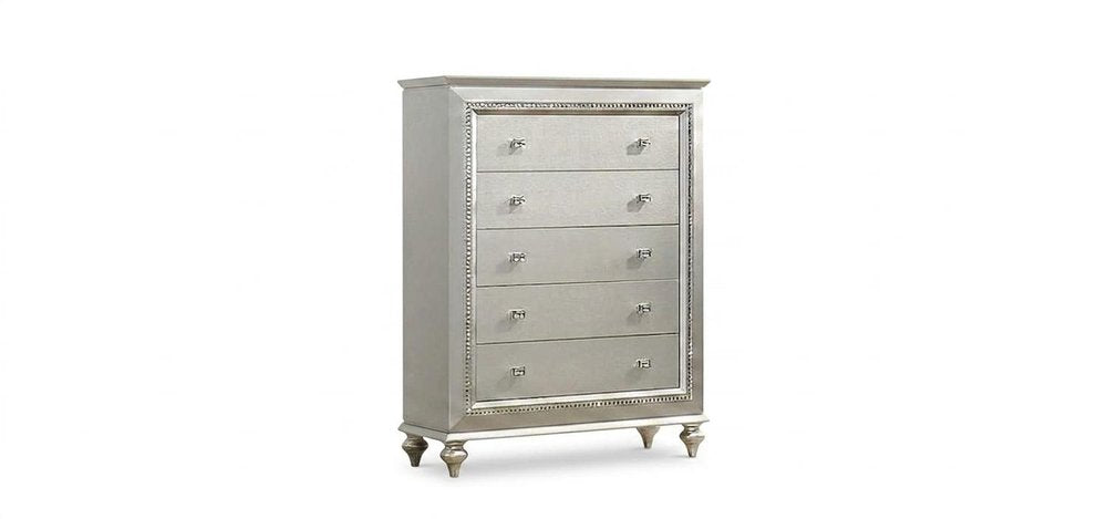 38" Champagne Faux Crystal Bling Wood Five Drawer Dresser