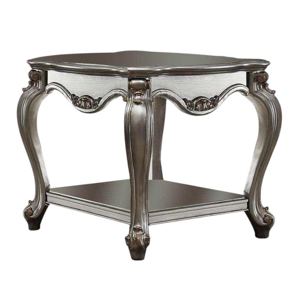 24" Gray Solid Wood End Table With Shelf