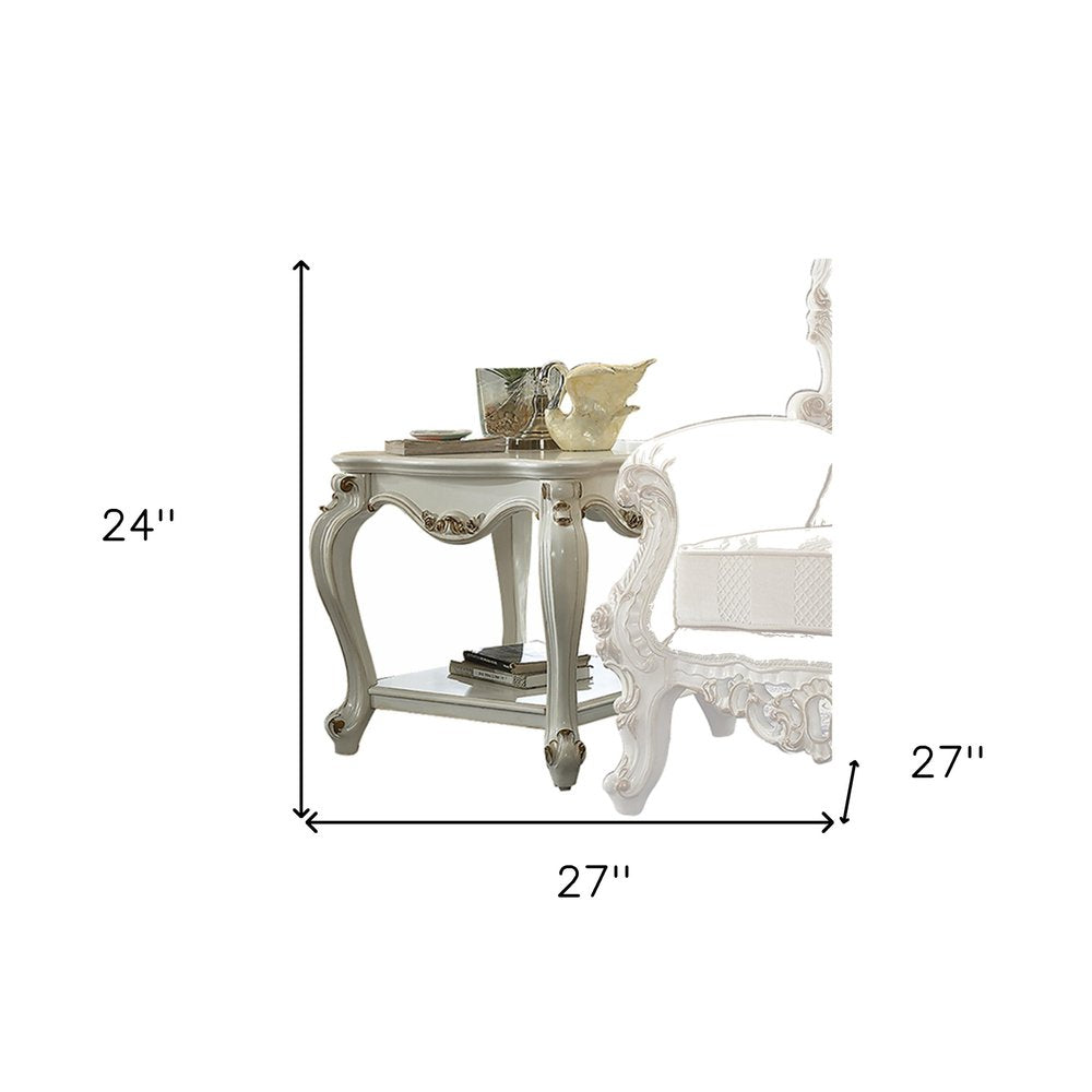 24" Light Gray Solid Wood End Table With Shelf