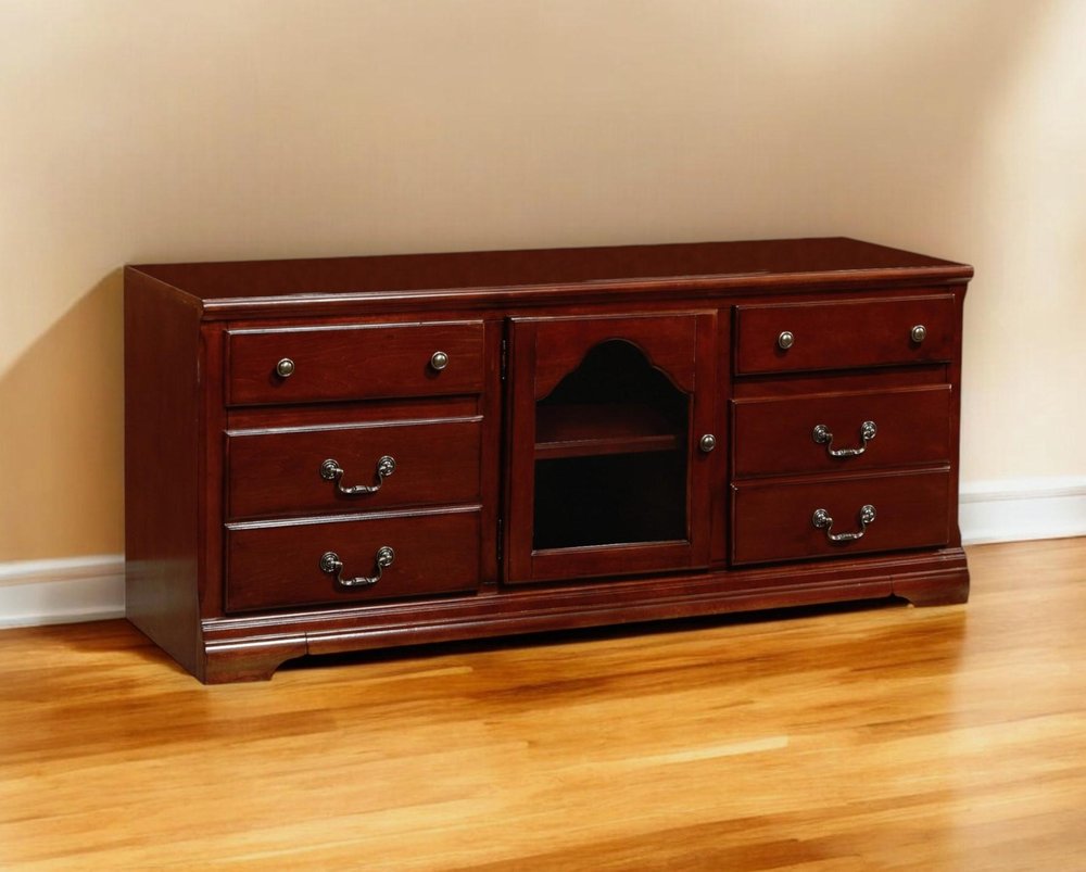 58" Brown Solid and Manufactured Wood Enclosed and Open Storage TV Stand