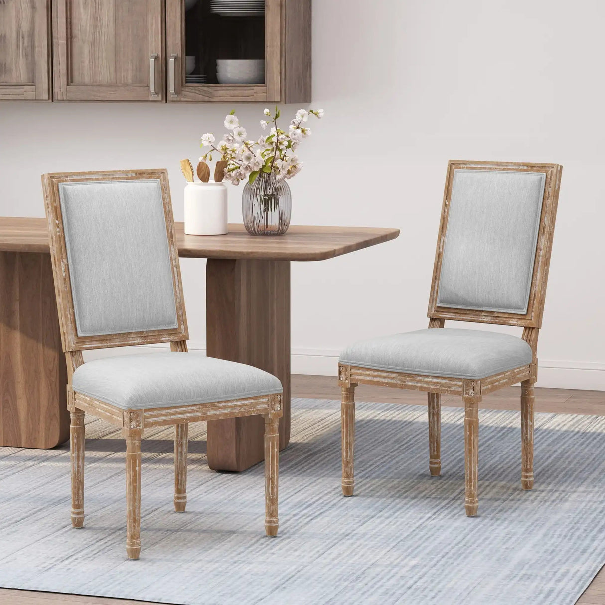 French Country Style Dining Chair with Upholstered Seating and Fluted Legs