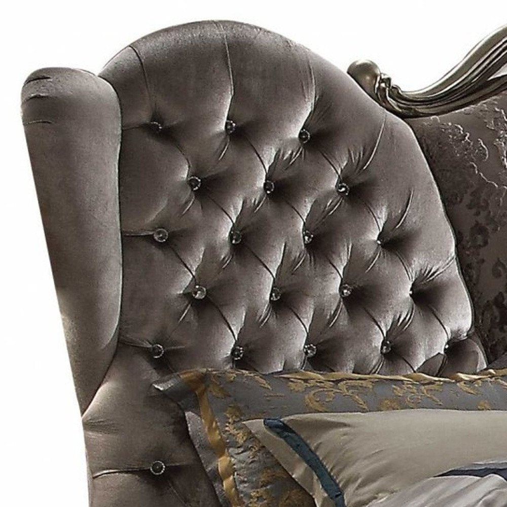 Gray Queen Tufted Upholstered Velvet Bed Frame with Nailhead Trim