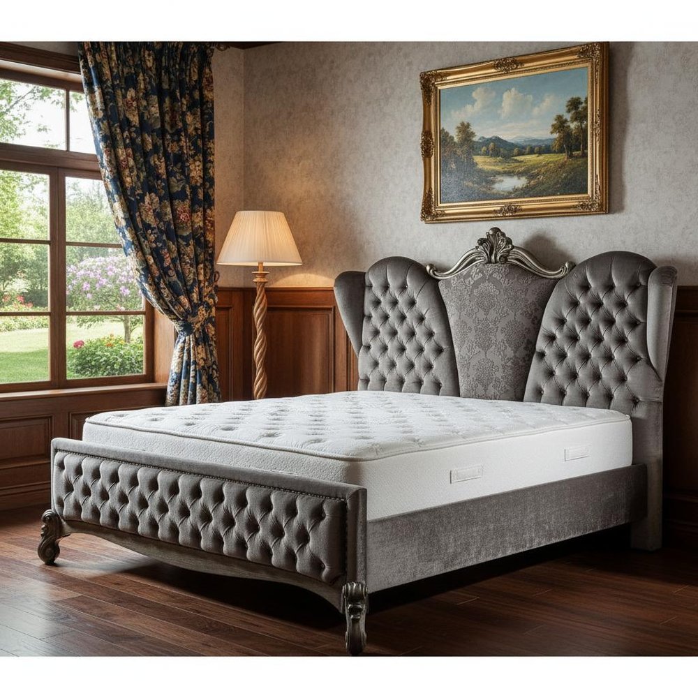 Gray Queen Tufted Upholstered Velvet Bed Frame with Nailhead Trim