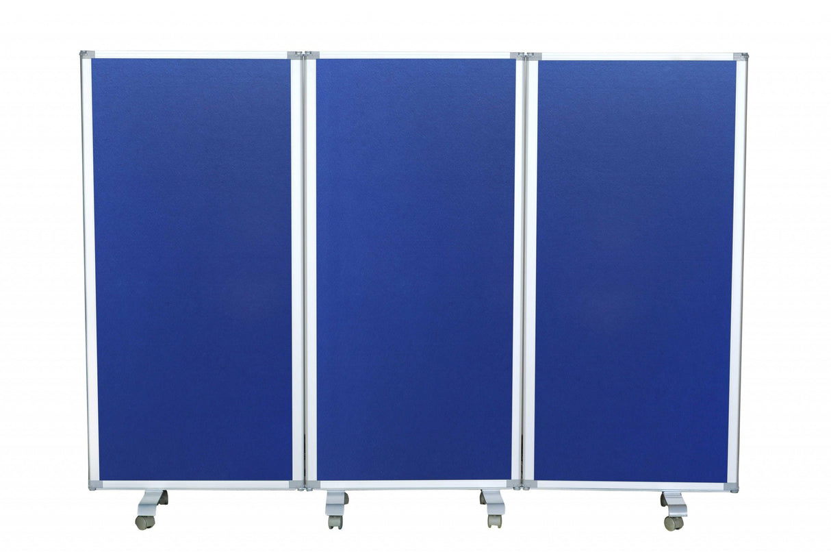 71" Blue Iron Folding Three Panel Screen Room Divider