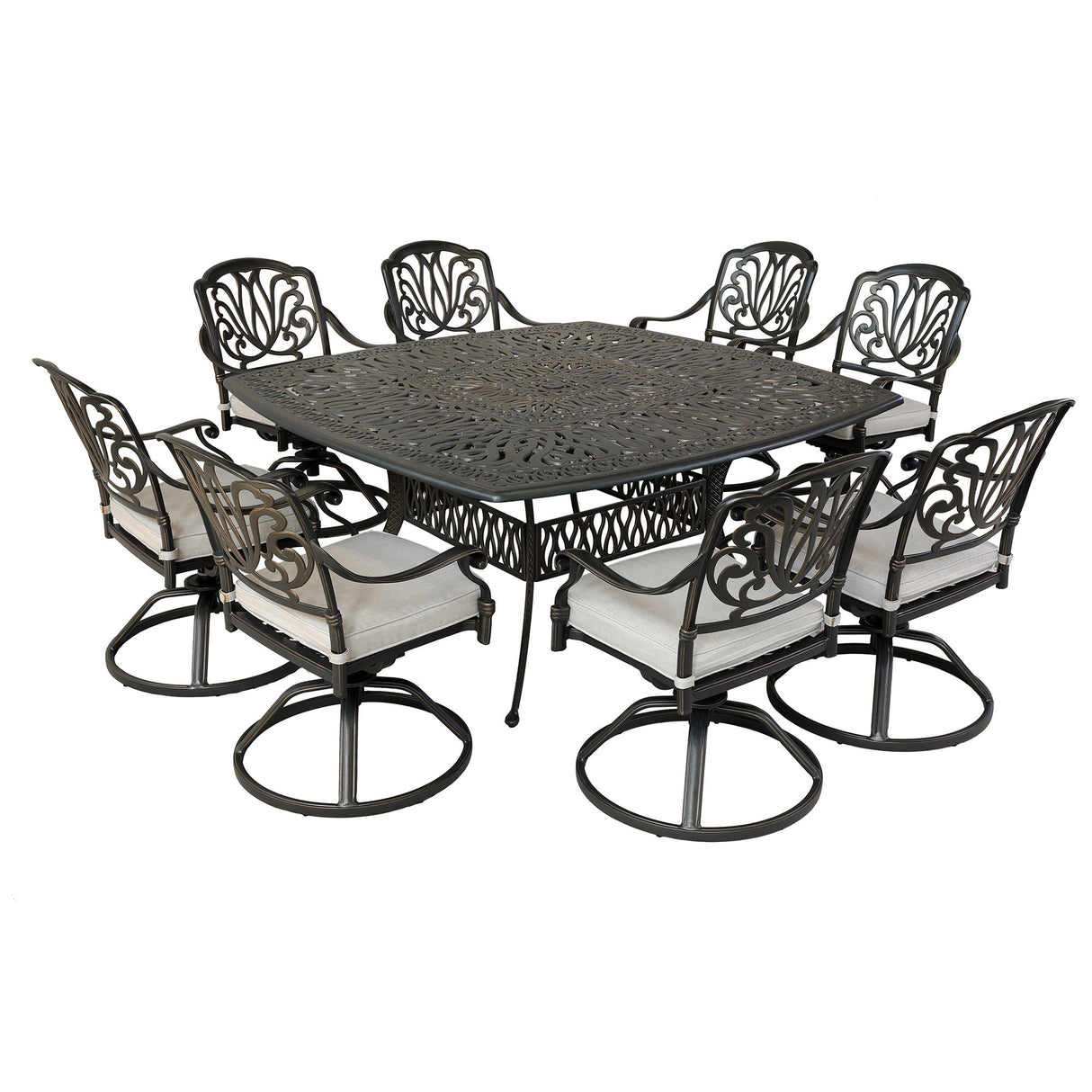 Square 8 Person 64" Long Aluminum Dining Set With Cushions by Couch.com