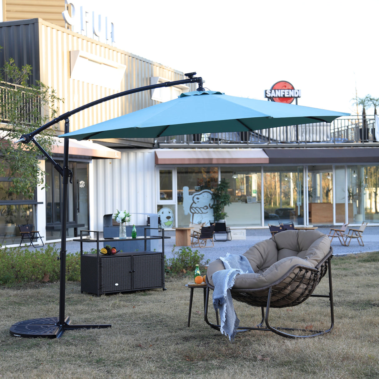 10ft Solar LED Offset Hanging Patio Umbrella (Light Green)