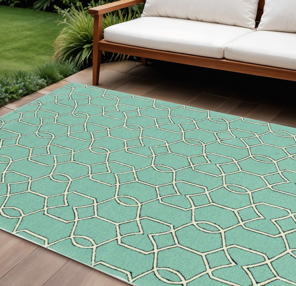 7' X 10' Green Moroccan Indoor Outdoor Area Rug