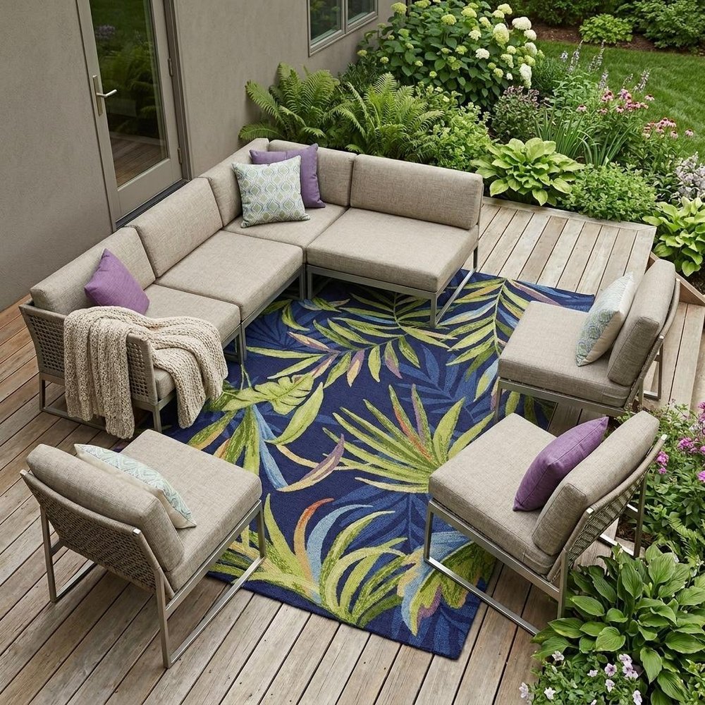 8' X 10' Blue Floral Indoor Outdoor Area Rug