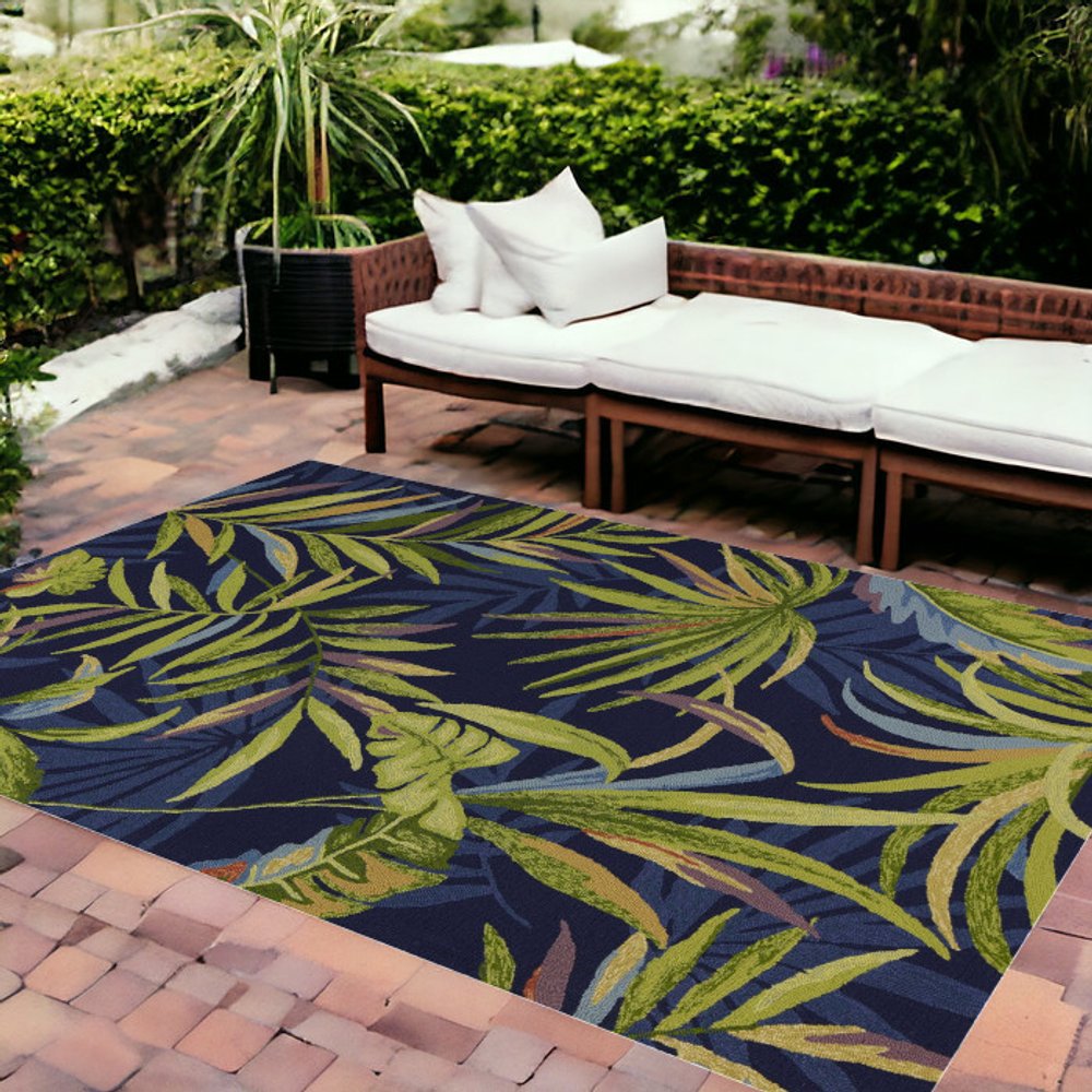 5' X 8' Blue Floral Indoor Outdoor Area Rug