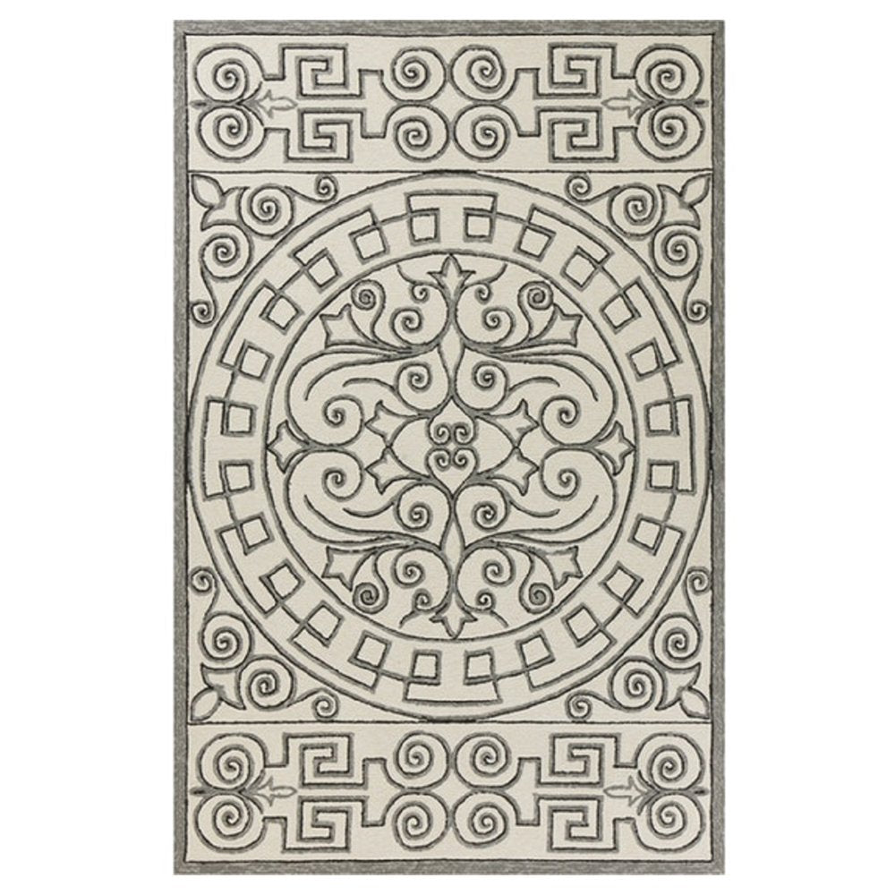 8' X 10' Gray and Ivory Damask Handmade Indoor Outdoor Area Rug