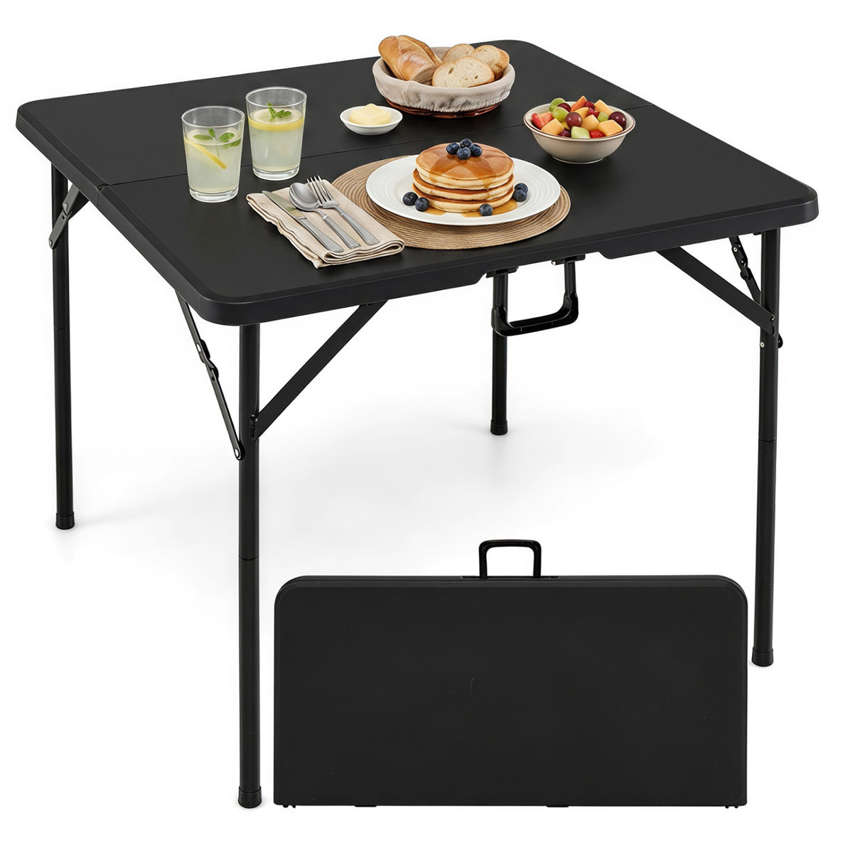 34 Inch Square Foldable Card Table with Carrying Handle-Black