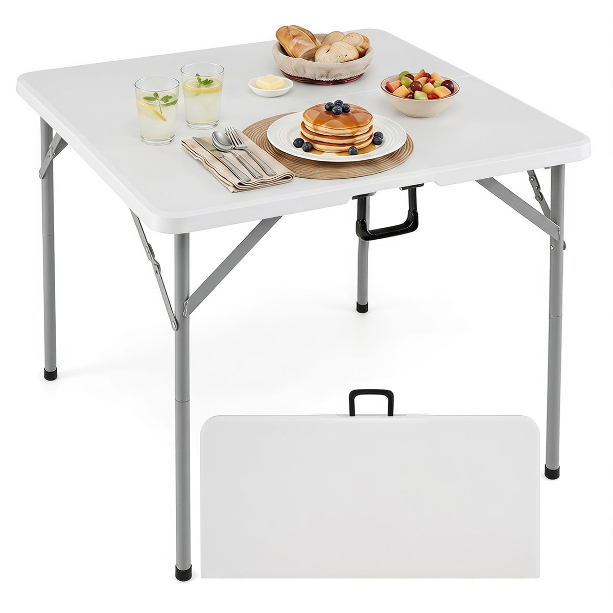 34 Inch Square Foldable Card Table with Carrying Handle-White