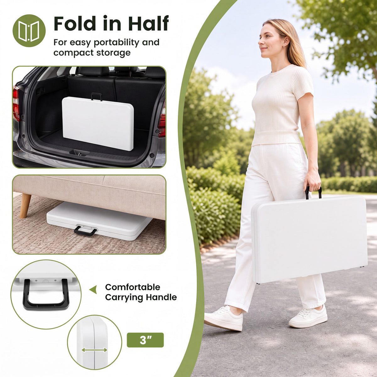 34 Inch Square Foldable Card Table with Carrying Handle-White