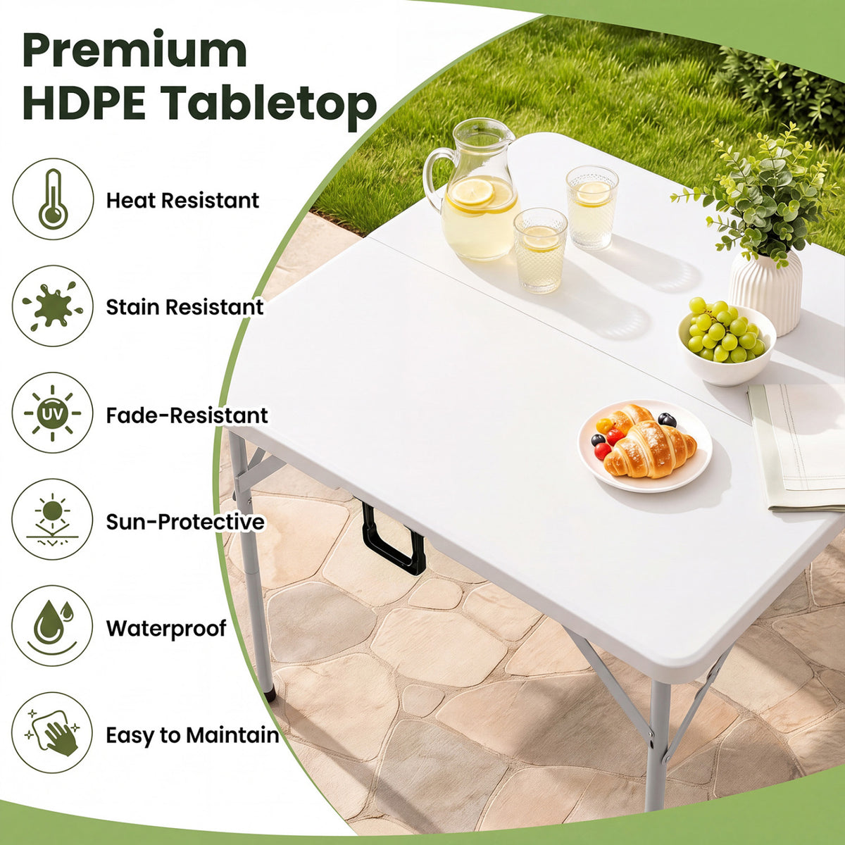 34 Inch Square Foldable Card Table with Carrying Handle-White