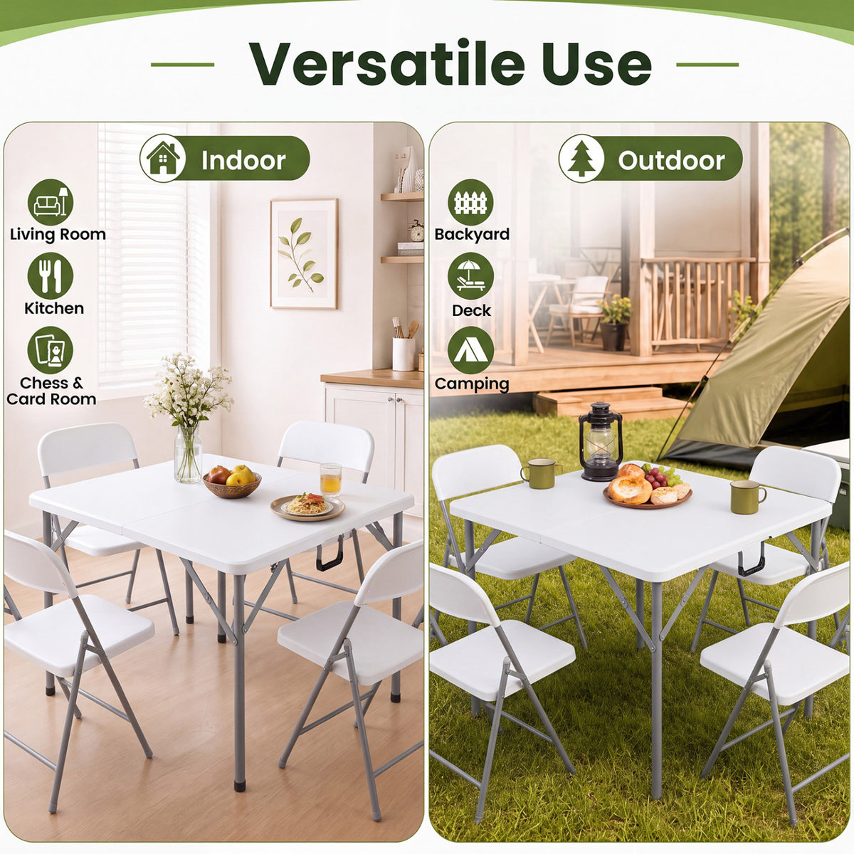 34 Inch Square Foldable Card Table with Carrying Handle-White
