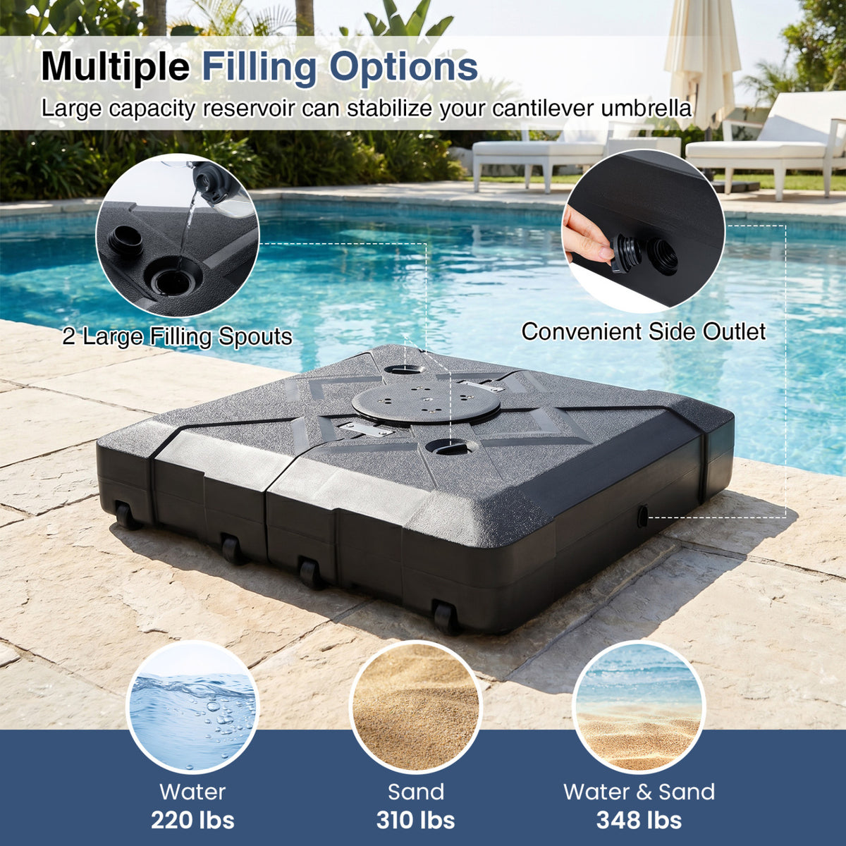 34" x 34" Cantilever Patio Umbrella Base with 4 Wheels