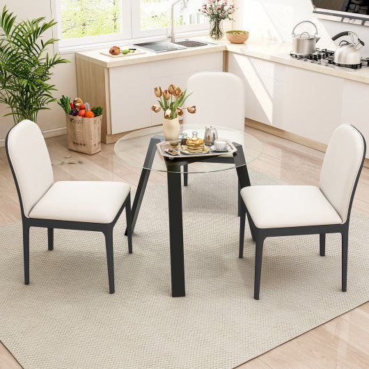 36 Inches Round Glass Dining Table for 4 with Rubber Wood Frame-Black