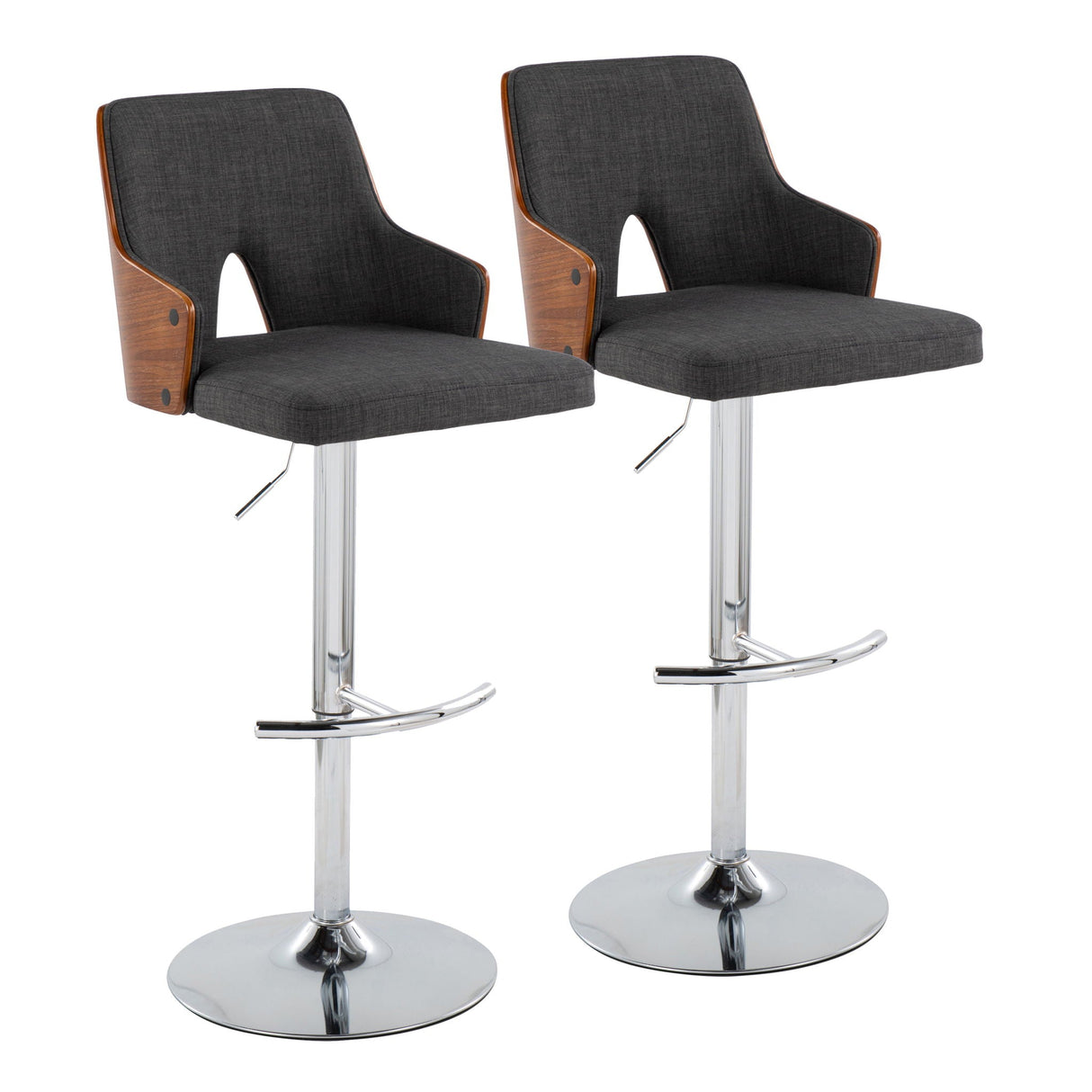 Stella - Contemporary Adjustable Barstool Stool With Swivel With Rounded T Footrest (Set of 2) by Couch.com