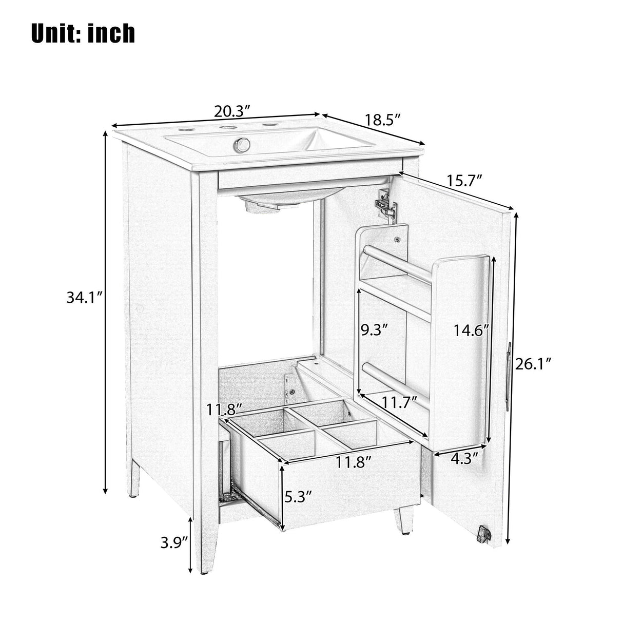 Modern Bathroom Vanity With Sink, Functional Drawer, Soft- Closing Door by Couch.com