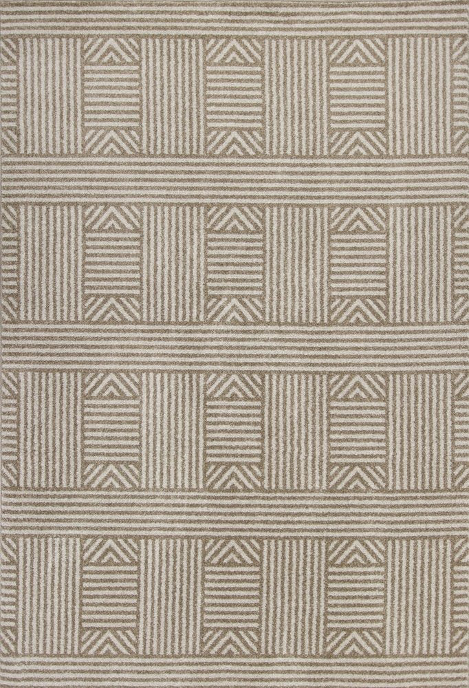 7' X 9' Beige And Ivory Geometric Indoor Outdoor Area Rug