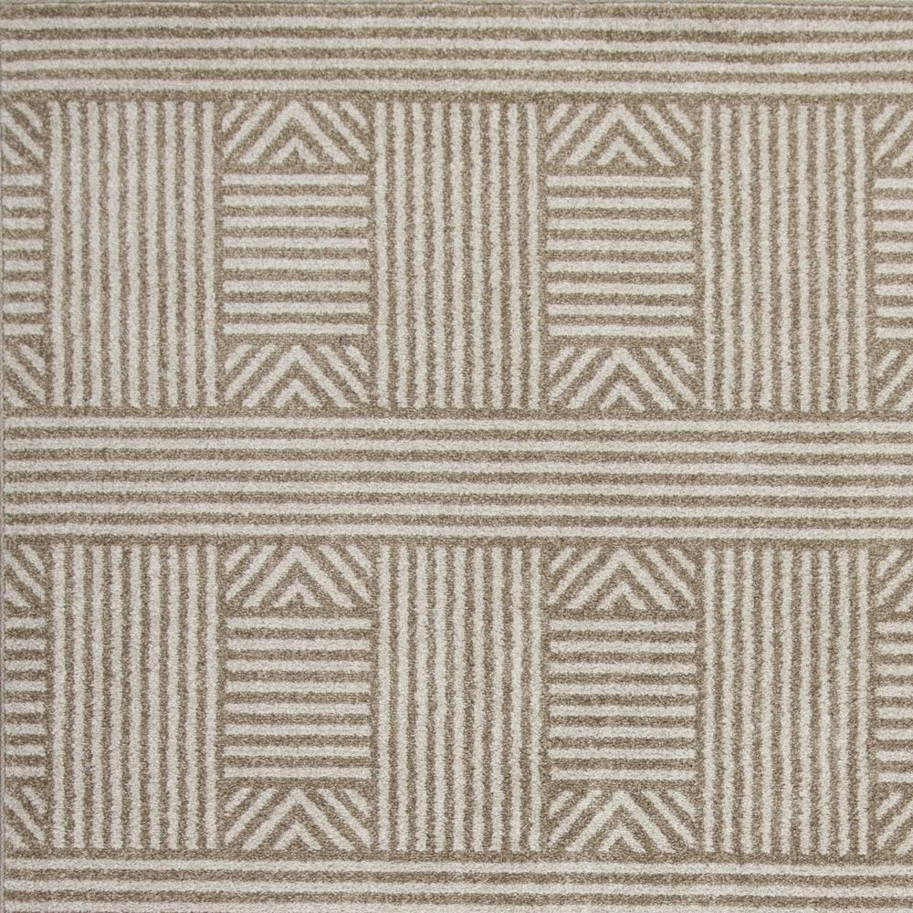 7' X 9' Beige And Ivory Geometric Indoor Outdoor Area Rug