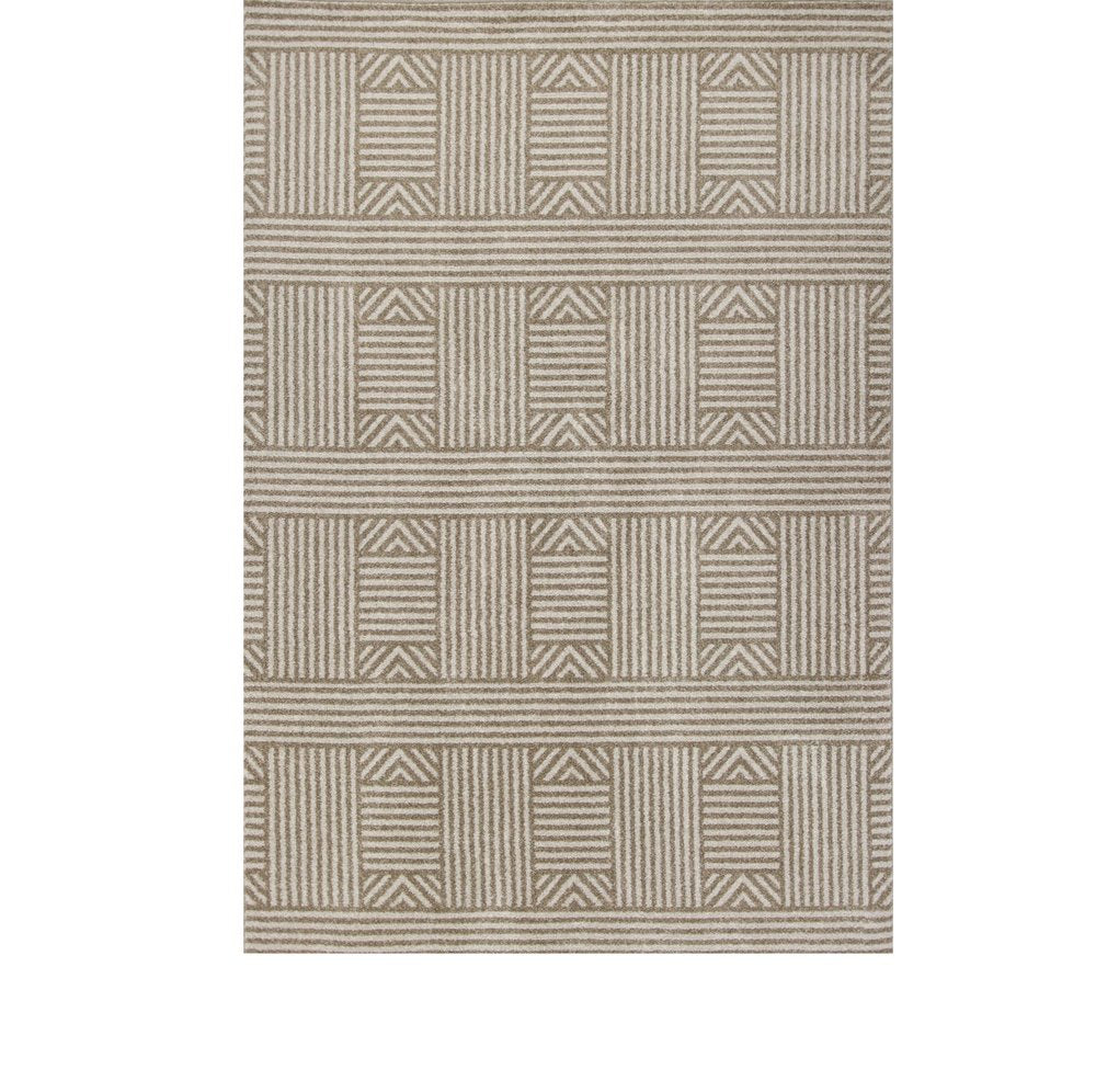 7' X 9' Beige And Ivory Geometric Indoor Outdoor Area Rug
