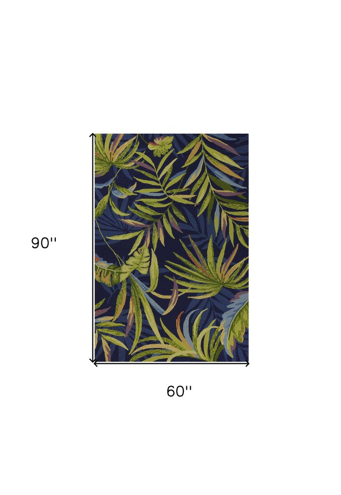 5' X 8' Blue Floral Indoor Outdoor Area Rug