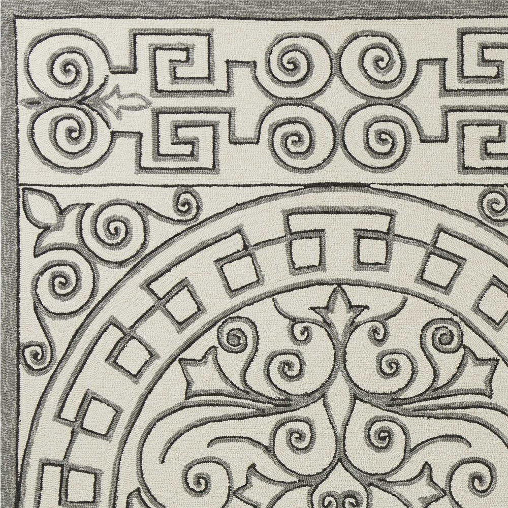 8' X 10' Gray and Ivory Damask Handmade Indoor Outdoor Area Rug