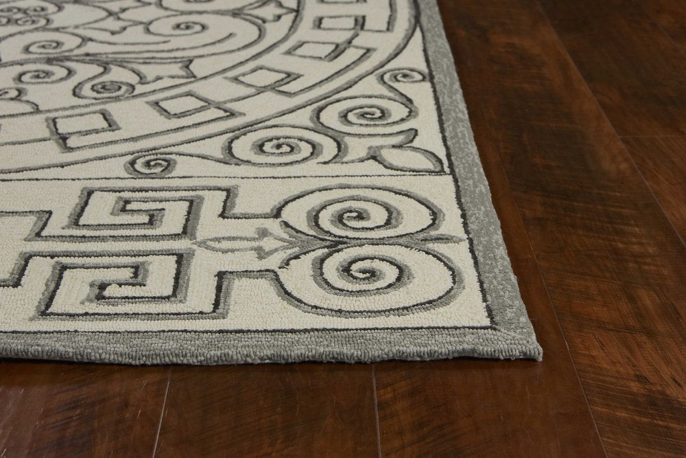 8' X 10' Gray and Ivory Damask Handmade Indoor Outdoor Area Rug