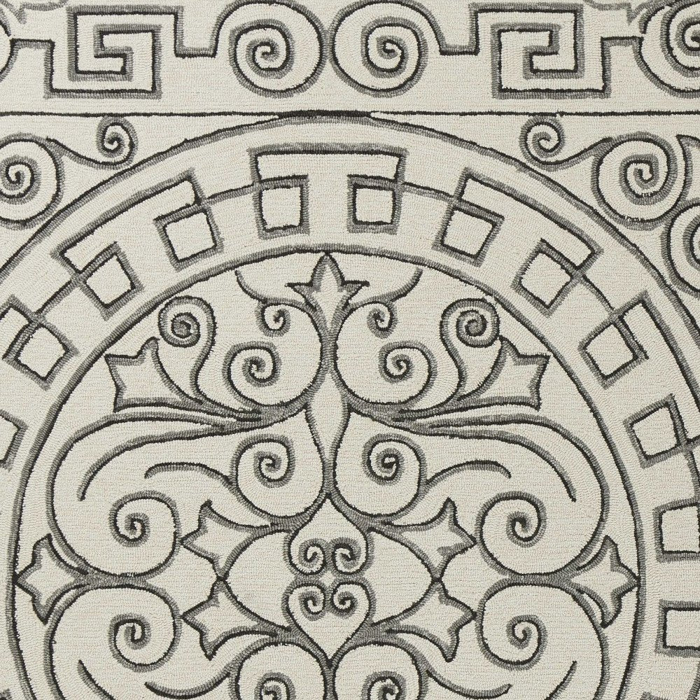 8' X 10' Gray and Ivory Damask Handmade Indoor Outdoor Area Rug