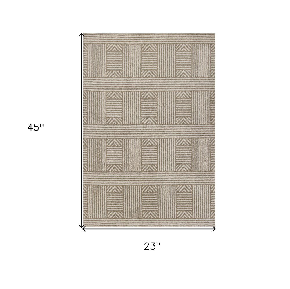 3' X 5' Beige And Ivory Geometric Indoor Outdoor Area Rug