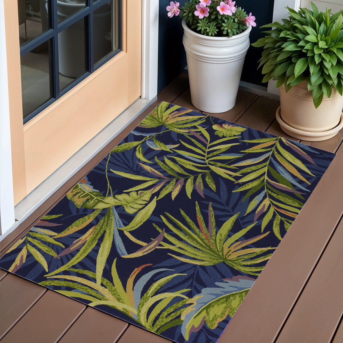 5' X 8' Blue Floral Indoor Outdoor Area Rug