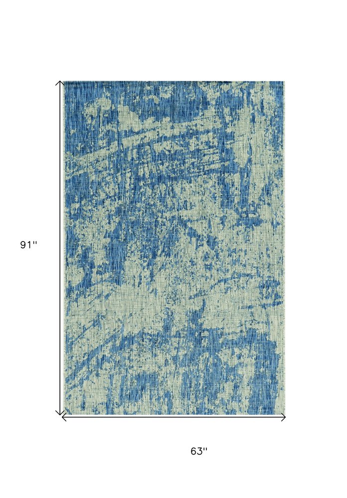5' X 8' Blue And Green Abstract Indoor Outdoor Area Rug