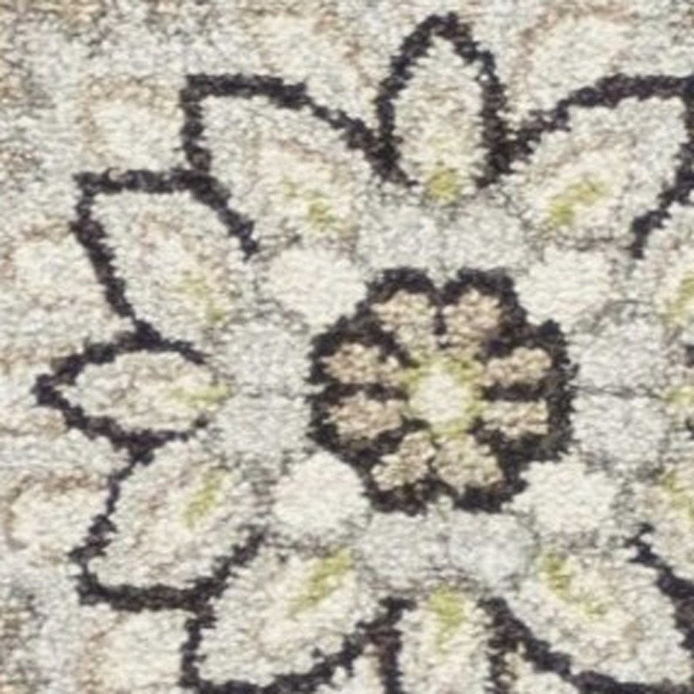 5' X 8' Gray And Ivory Floral Indoor Outdoor Area Rug